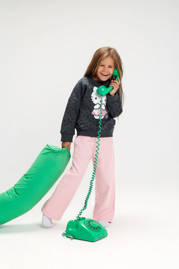 Girls’ Hello Kitty Melton Cotton suit – Dark Grey with Pink Sequin Details
