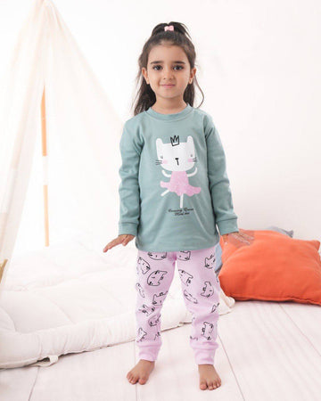 Bunny Princess cotton Pajama – Mint & Pink