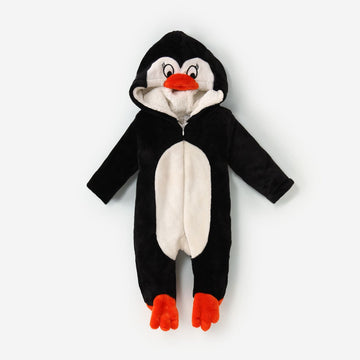 Penguin Baby Winter Romper – Cozy Fleece Hooded Suit