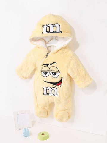 Yellow Fleece Hooded Suit with M&M Cartoon