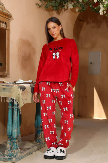 Red Velvet Winter Pajama Set – “In Love” Cozy Elegance