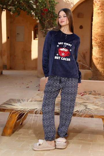 But First, Hot Cocoa Navy Winter Pajama Set – Cozy & Stylish Comfort