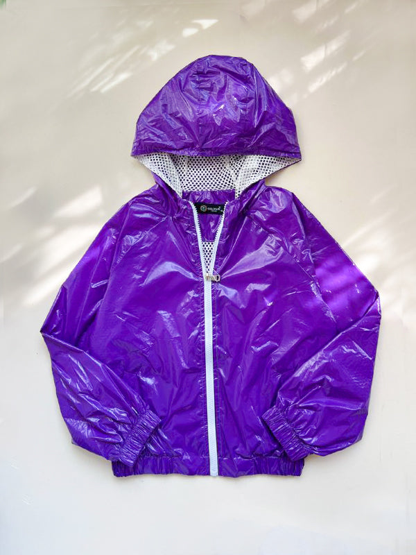 Autumn Varnish Glossy Purple waterproof Jacket with net lining_ Trendy Shine for Girls
