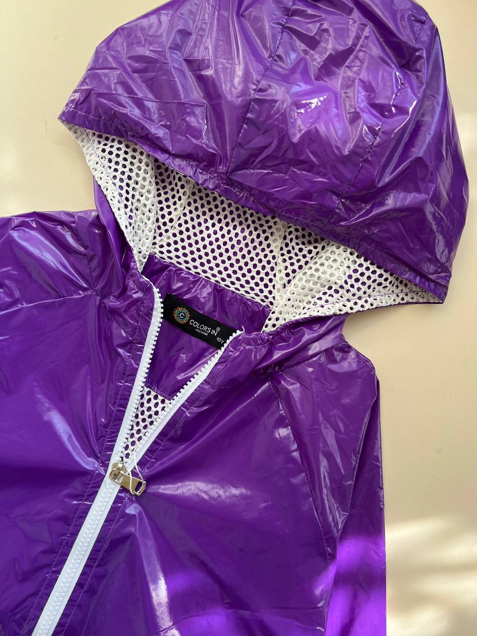 Autumn Varnish Glossy Purple waterproof Jacket with net lining_ Trendy Shine for Girls