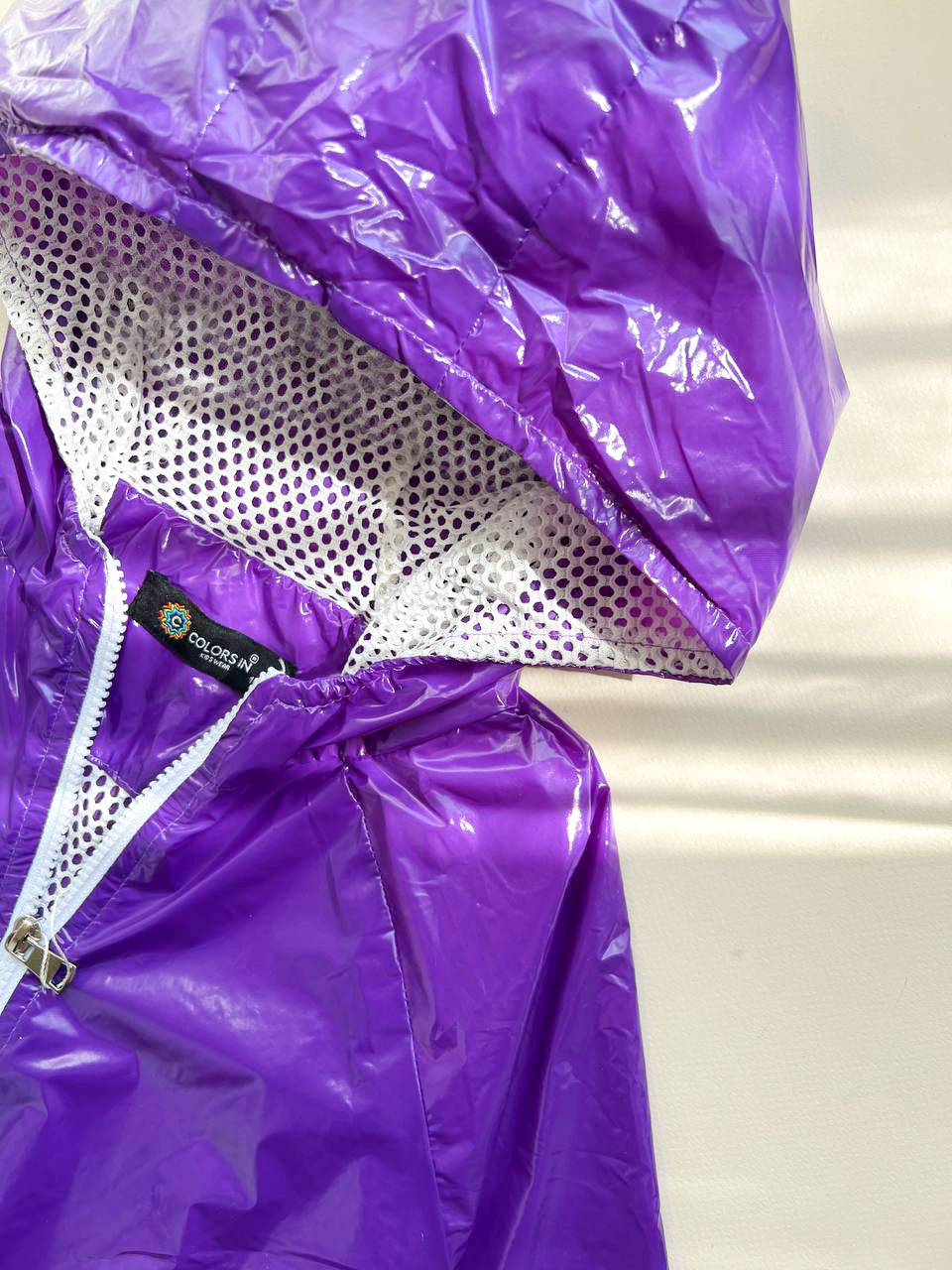Autumn Varnish Glossy Purple waterproof Jacket with net lining_ Trendy Shine for Girls