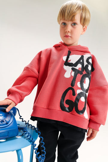Boys’ Red & Black Melton Cotton Winter Tracksuit – “Last To Go” Printed Hoodie & Pants Set