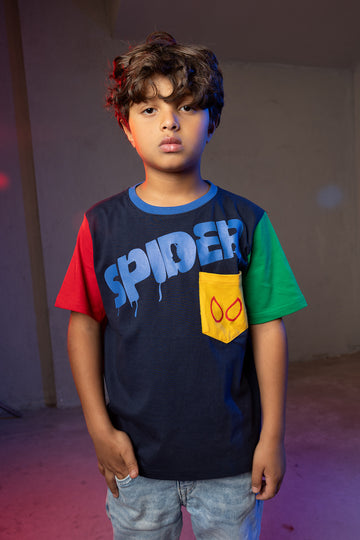 Boys' Spider-Man T-Shirt – Color Block Pocket Design