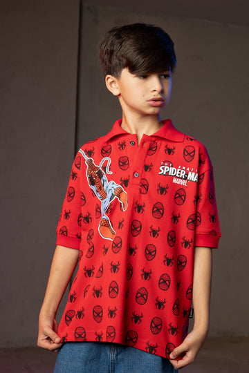 Boys' Spider-Man Polo Shirt – Iconic Web Pattern Print