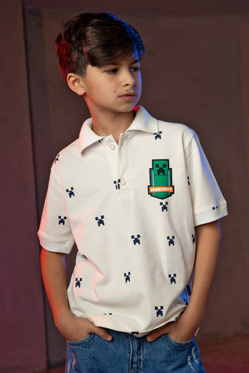 Boys' Minecraft Polo Shirt – Creeper Pixel Print