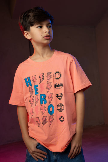 Boys' Hero T-Shirt – Superhero Symbols Graphic Print