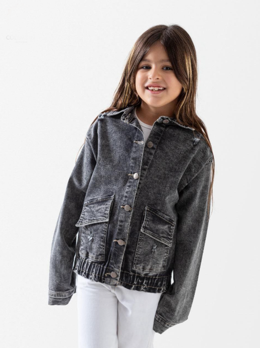 Girls Washed Grey Denim Jacket – Trendy Everyday Style