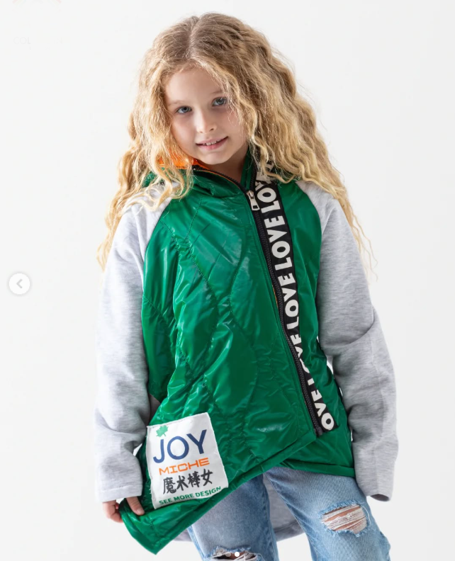 Girls Green & Grey Jacket – Bold Mix with Sporty Street Style