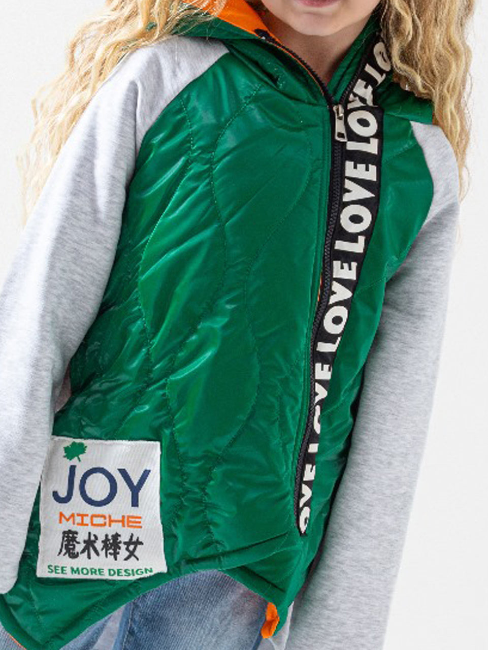 Girls Green & Grey Jacket – Bold Mix with Sporty Street Style