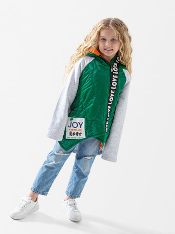 Girls Green & Grey Jacket – Bold Mix with Sporty Street Style