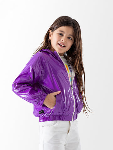Autumn Varnish Glossy Purple waterproof Jacket with net lining_ Trendy Shine for Girls
