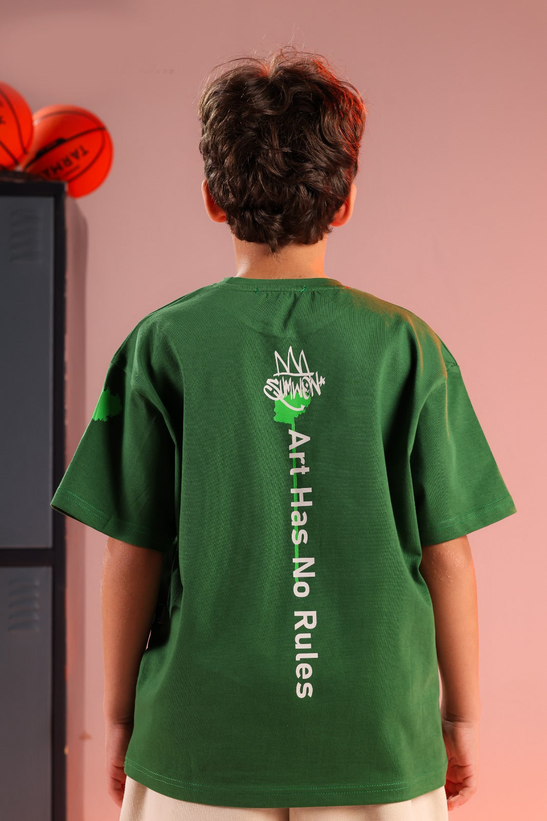 Kikidoo Boys' Oversized Green Graphic T-Shirt & Cream Cargo Shorts Summer Set