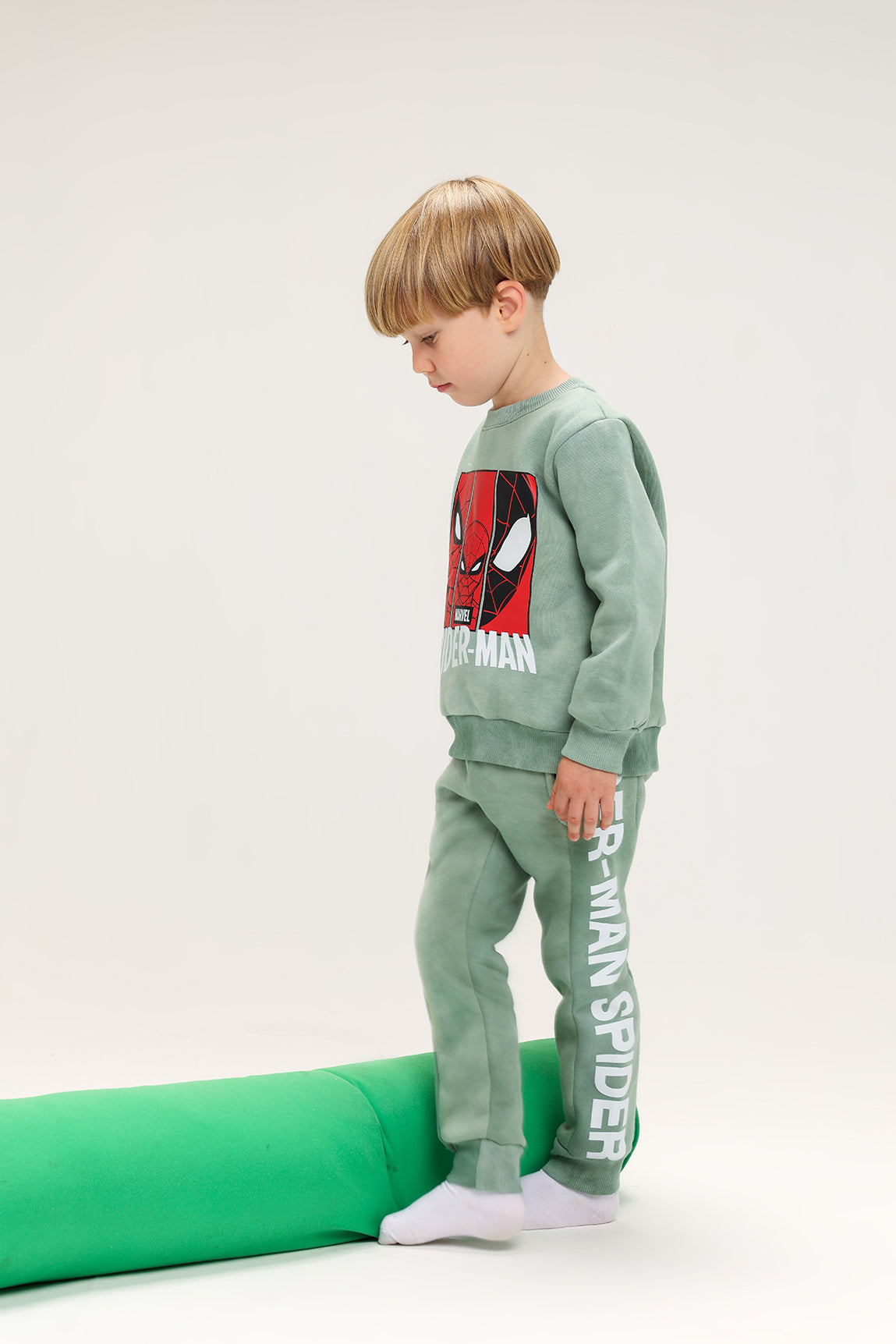 Boys’ Marvel Spider-Man Melton Cotton Tracksuit – 2-Piece Set (Light Olive Green)