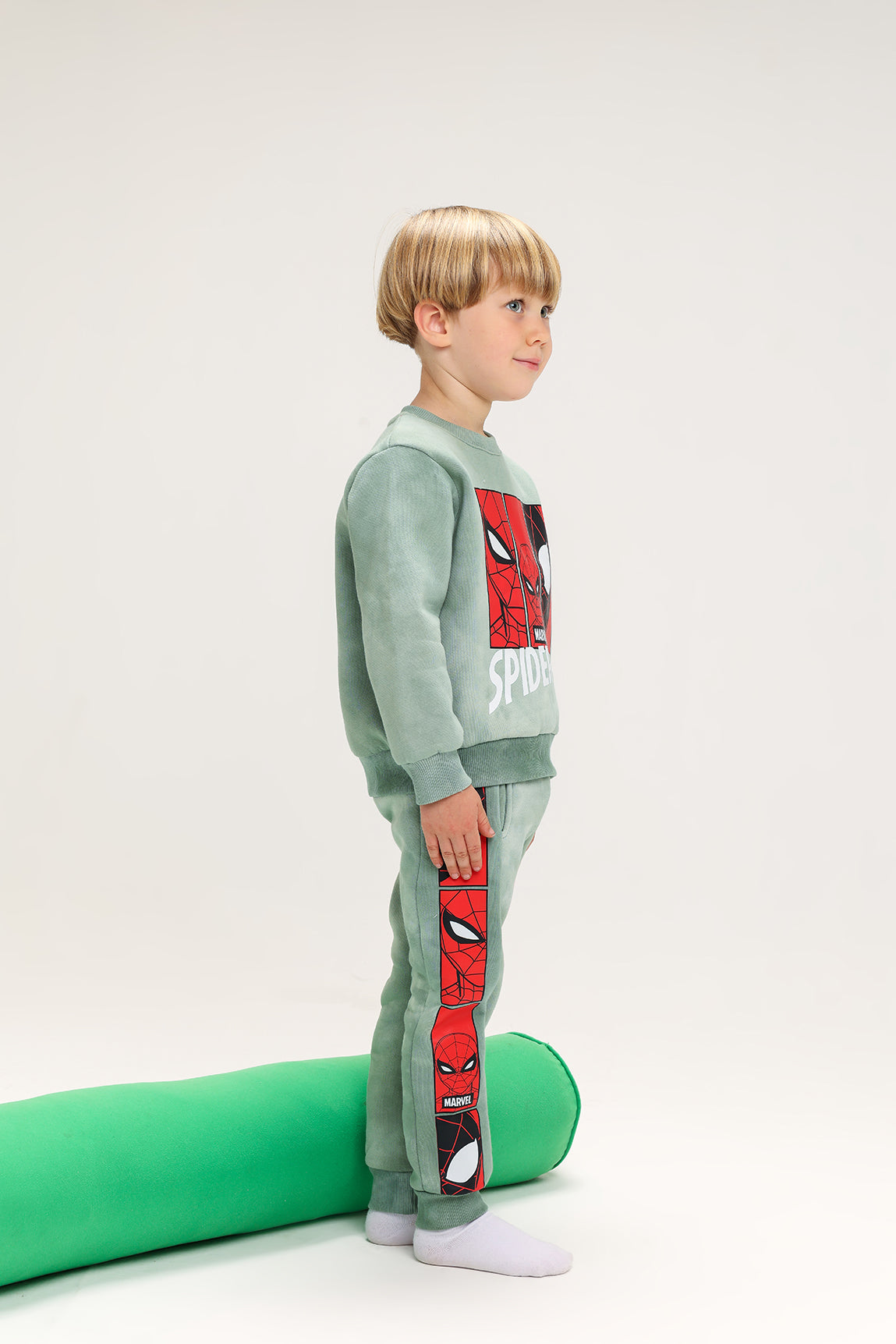 Boys’ Marvel Spider-Man Melton Cotton Tracksuit – 2-Piece Set (Light Olive Green)
