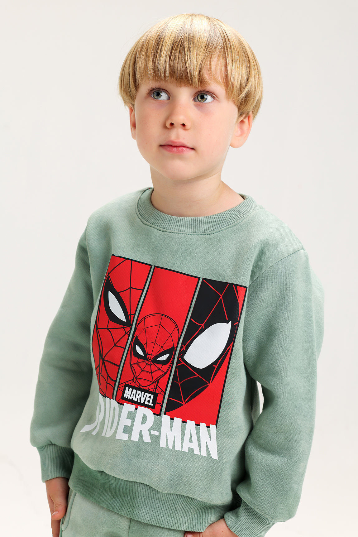 Boys’ Marvel Spider-Man Melton Cotton Tracksuit – 2-Piece Set (Light Olive Green)