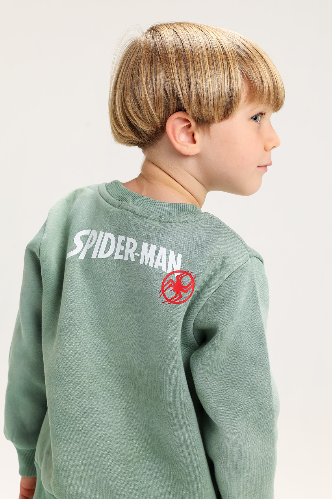 Boys’ Marvel Spider-Man Melton Cotton Tracksuit – 2-Piece Set (Light Olive Green)