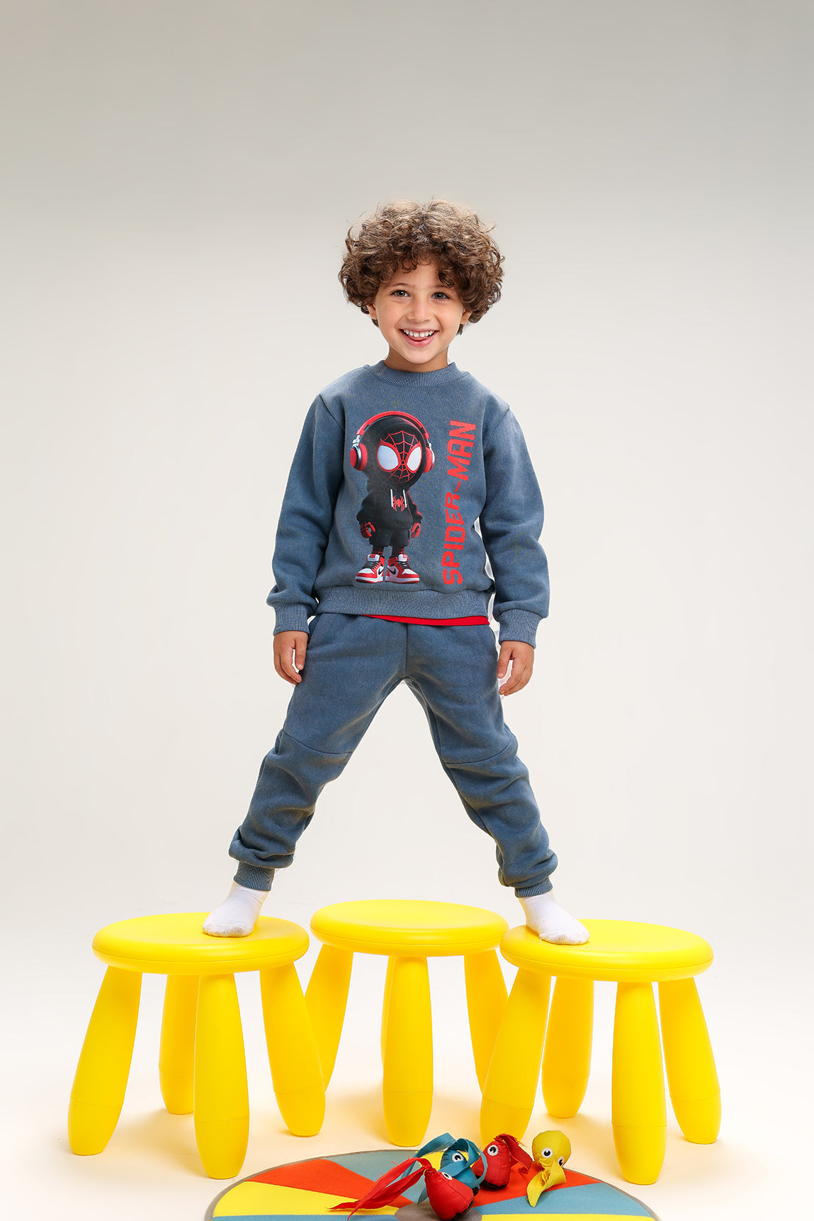 Boys’ Marvel Spider-Man Melton Cotton Tracksuit – 2-Piece Sweatshirt & Pants Set (Blue Grey)