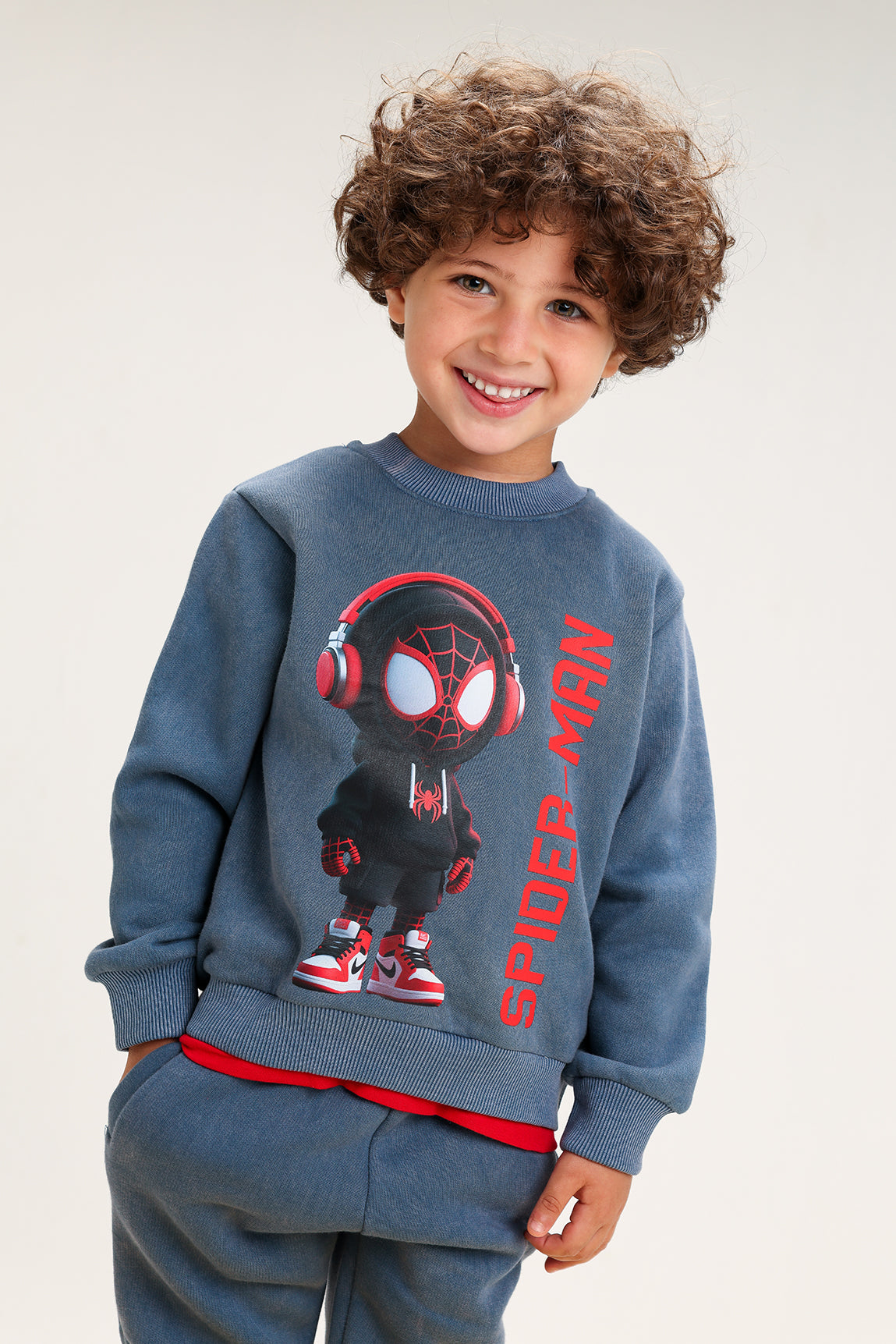 Boys’ Marvel Spider-Man Melton Cotton Tracksuit – 2-Piece Sweatshirt & Pants Set (Blue Grey)