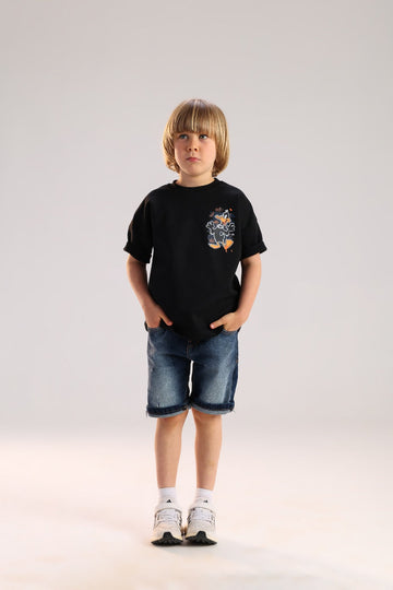 Boys Pocket Graphic T-Shirt & Denim Shorts Set – Casual Summer Outfit