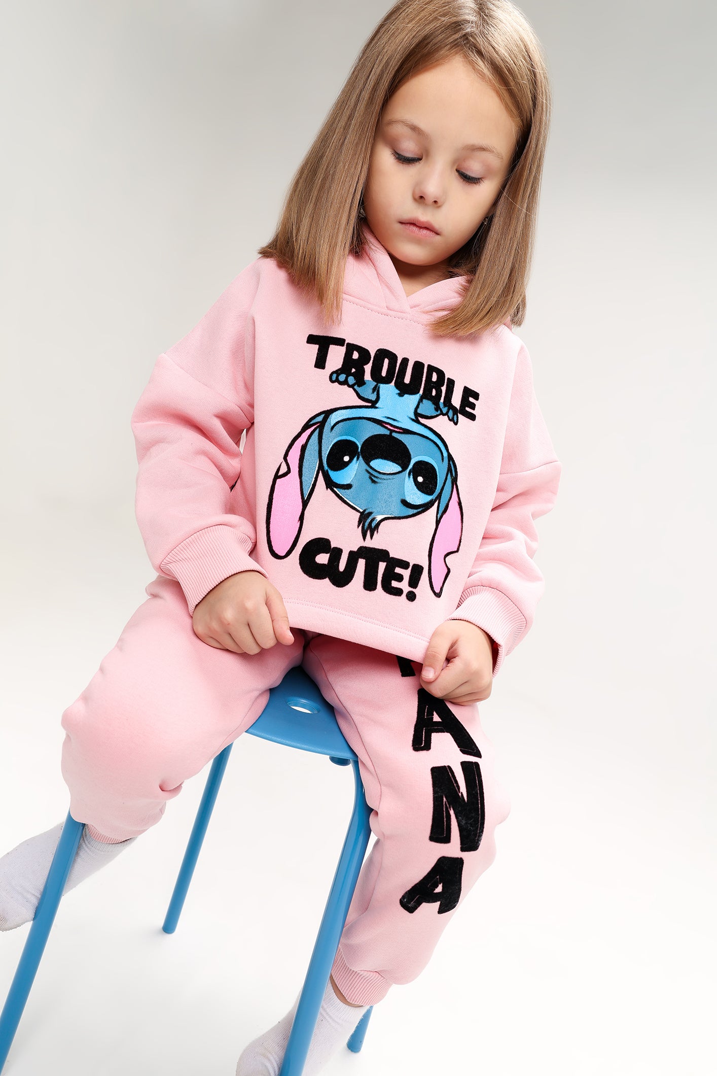 Girls’ Stitch Melton Cotton Winter Tracksuit – 2-Piece Crop Hoodie & Jogger Pants Set (Light Pink)
