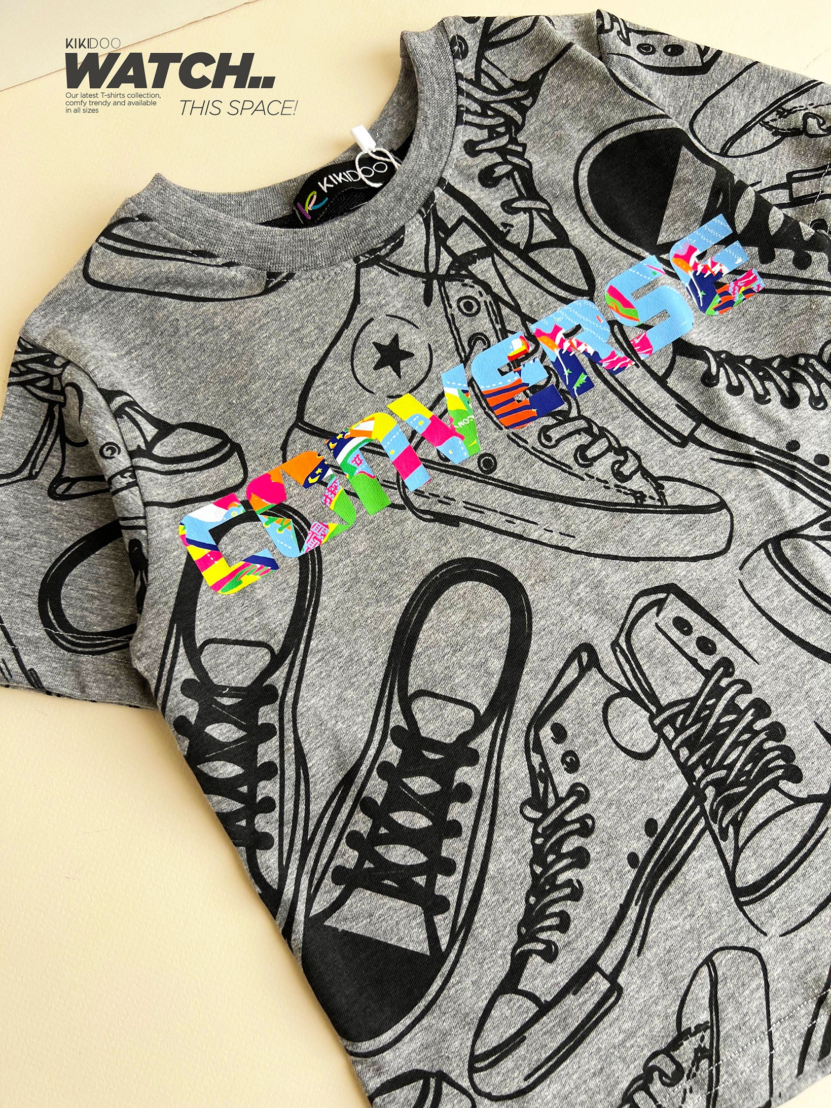 Boys’ Converse Graphic Sports Set – Grey Tee & Black Shorts for Basketball & Play