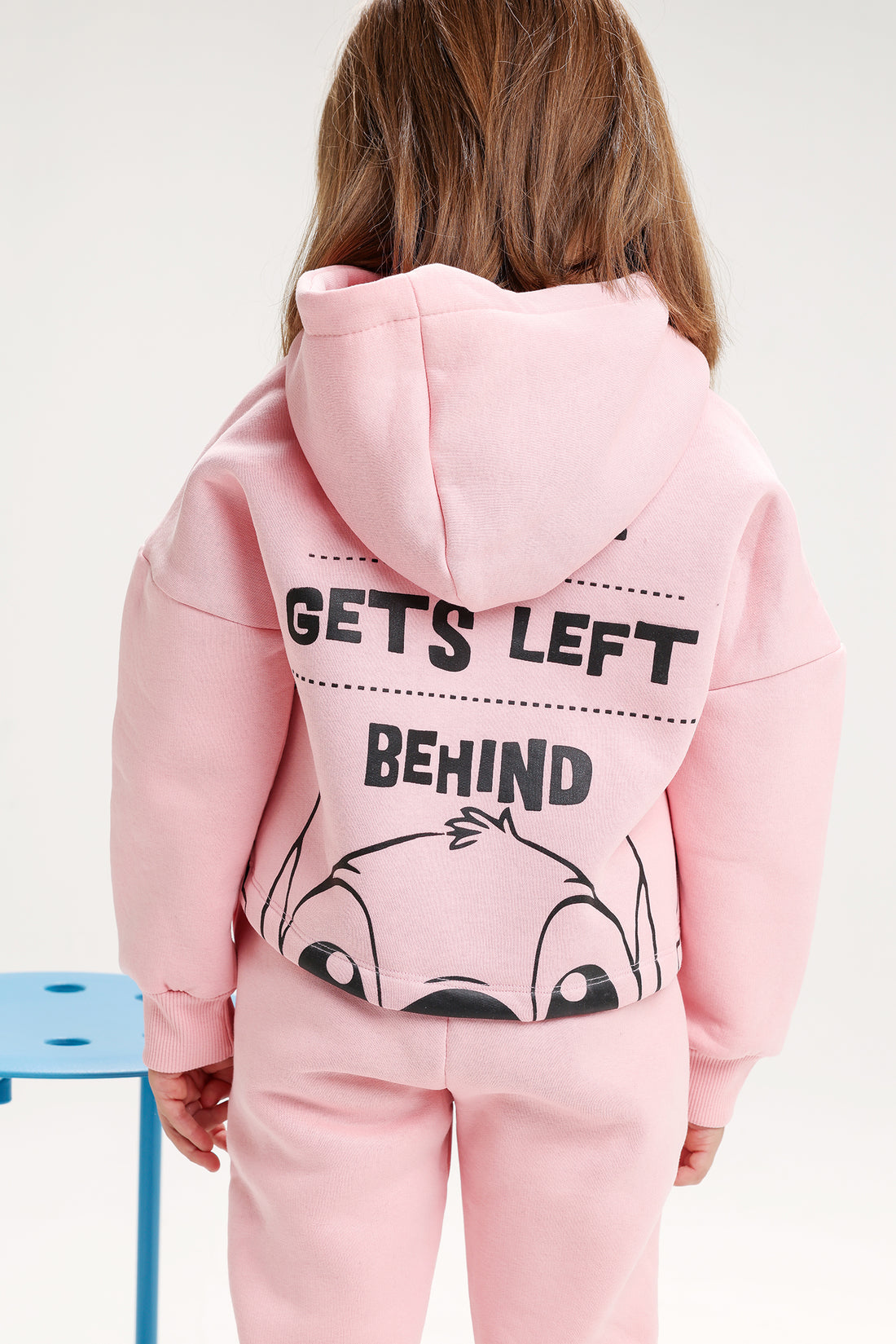 Girls’ Stitch Melton Cotton Winter Tracksuit – 2-Piece Crop Hoodie & Jogger Pants Set (Light Pink)
