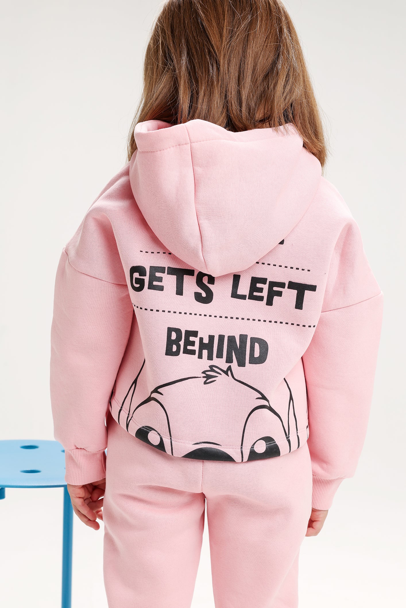 Girls’ Stitch Melton Cotton Winter Tracksuit – 2-Piece Crop Hoodie & Jogger Pants Set (Light Pink)