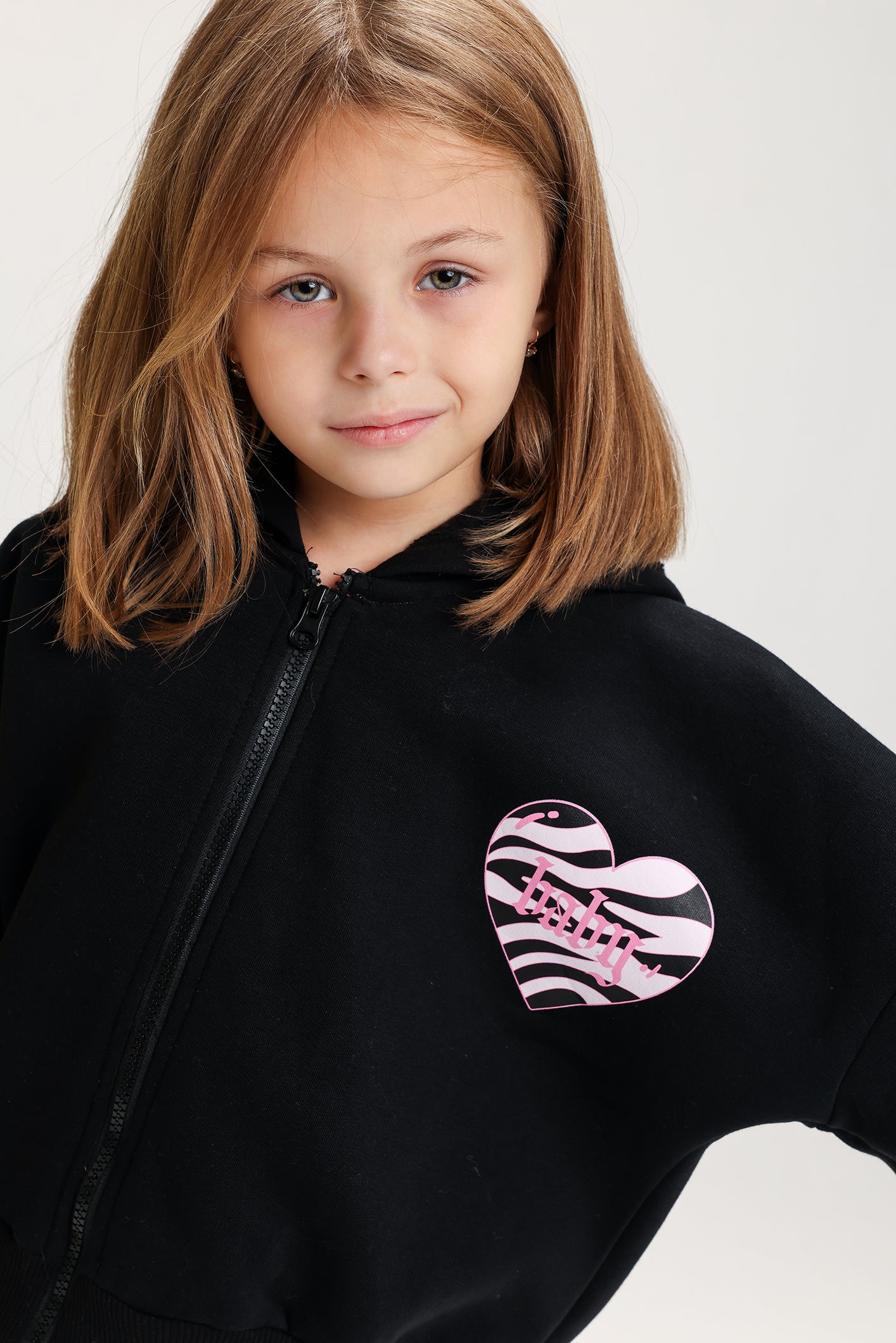 Girls’ Melton Cotton Winter Tracksuit – 2-Piece Zip Jacket & Cargo Pants Set (Black & Light Pink)