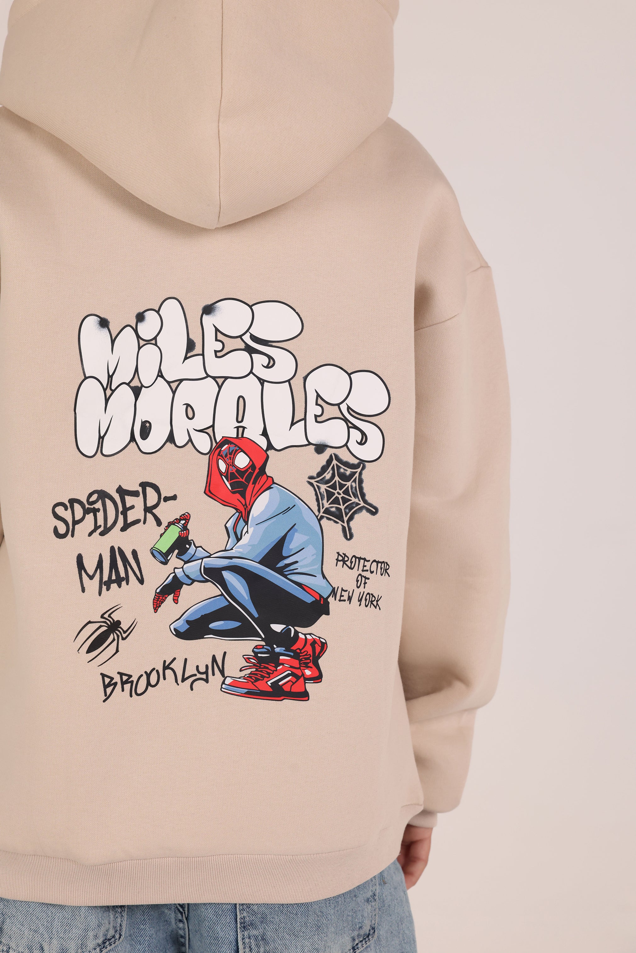 Miles Morales Kids Hoodie – Beige Spider Cartoon Hoodie for Boys