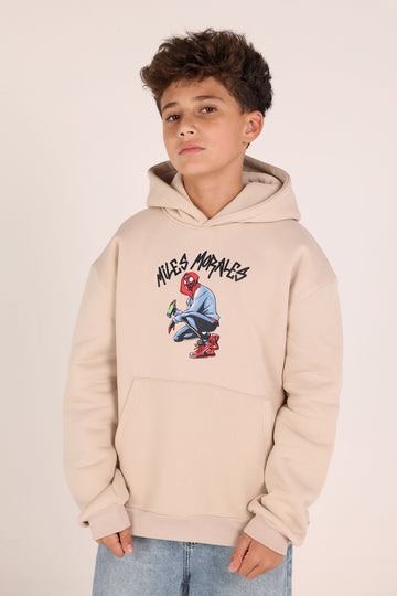 Miles Morales Kids Hoodie – Beige Spider Cartoon Hoodie for Boys
