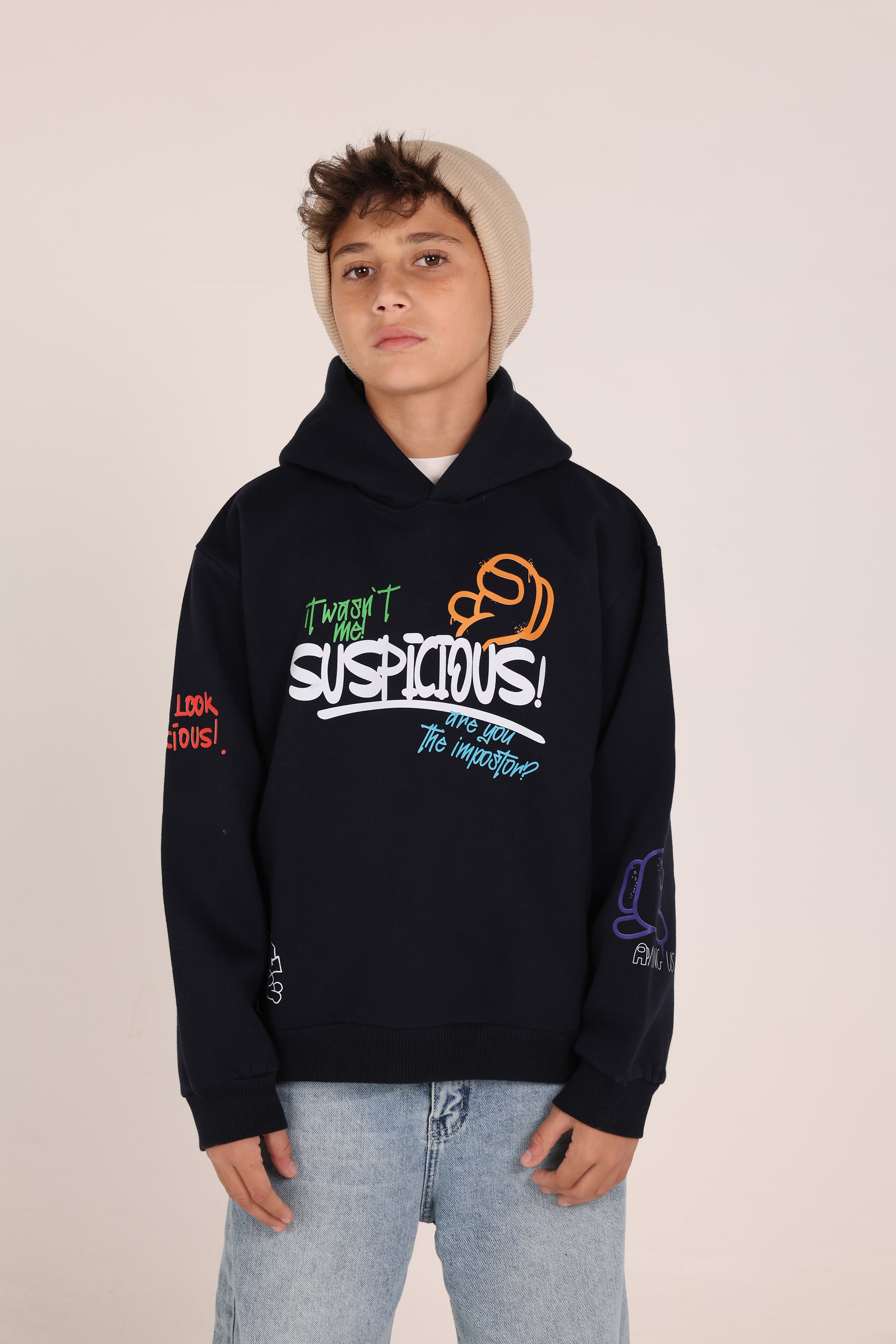 Boys Black Among Us Hoodie – Printed Street Style Kids Hoodie