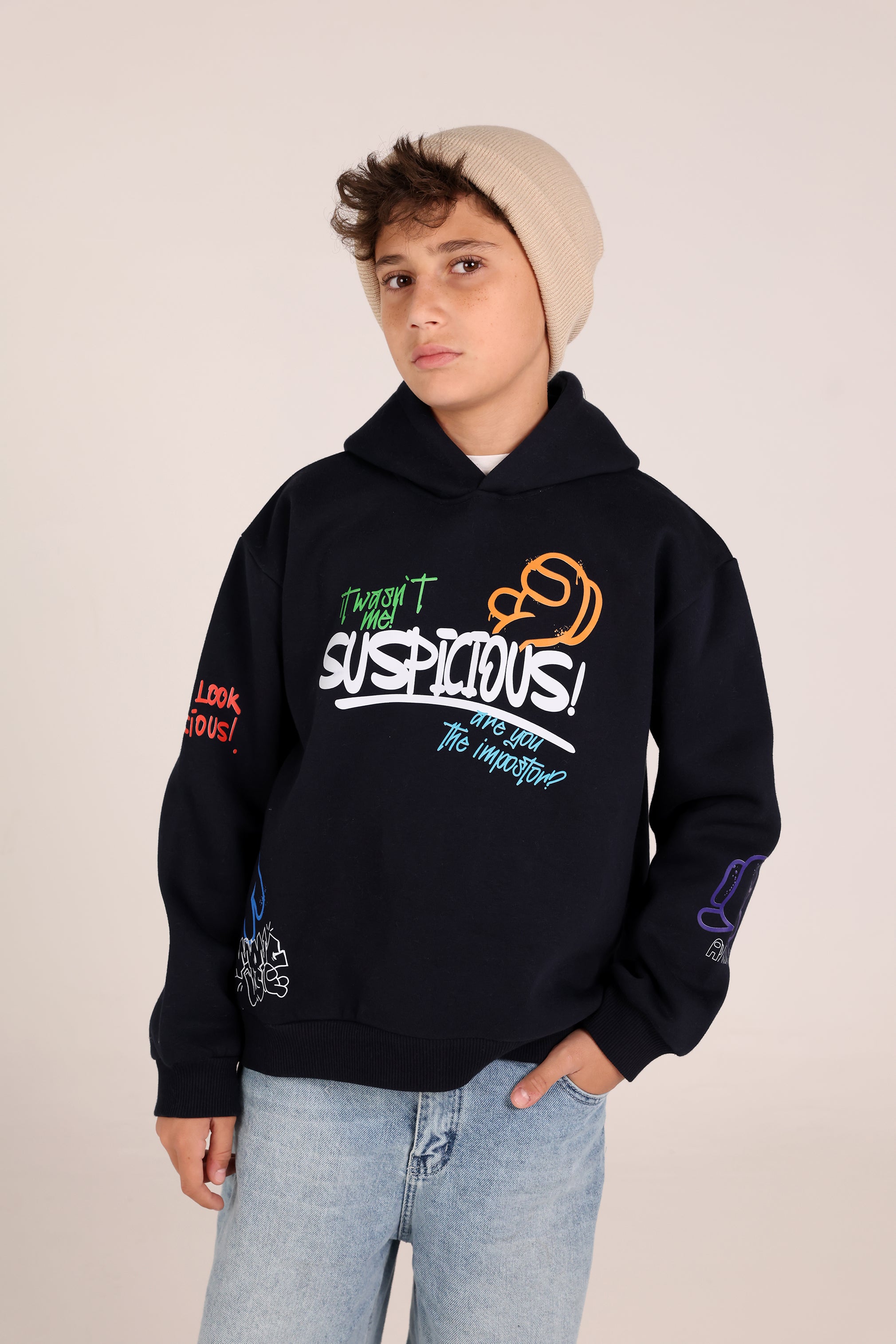 Boys Black Among Us Hoodie – Printed Street Style Kids Hoodie