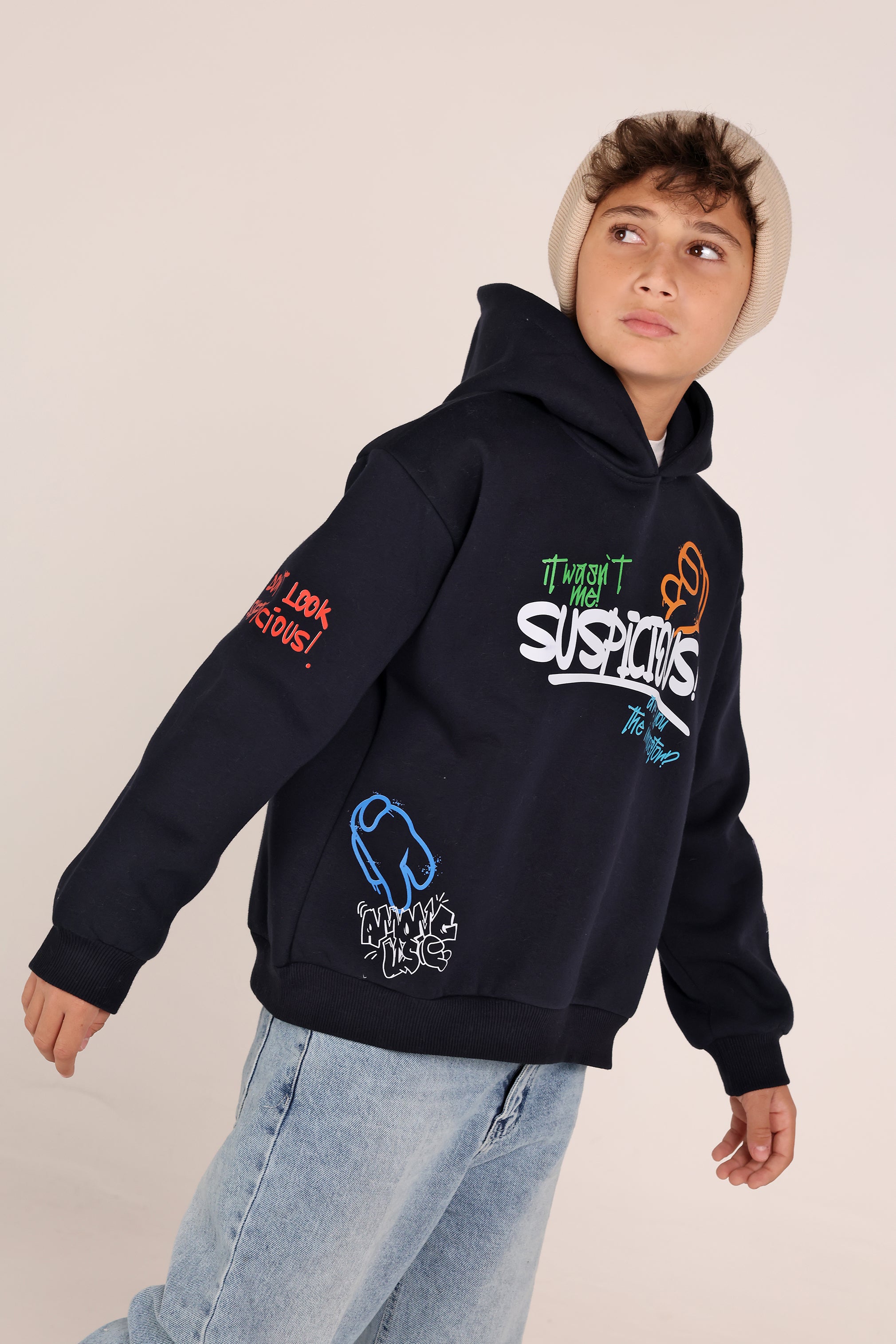 Boys Black Among Us Hoodie – Printed Street Style Kids Hoodie