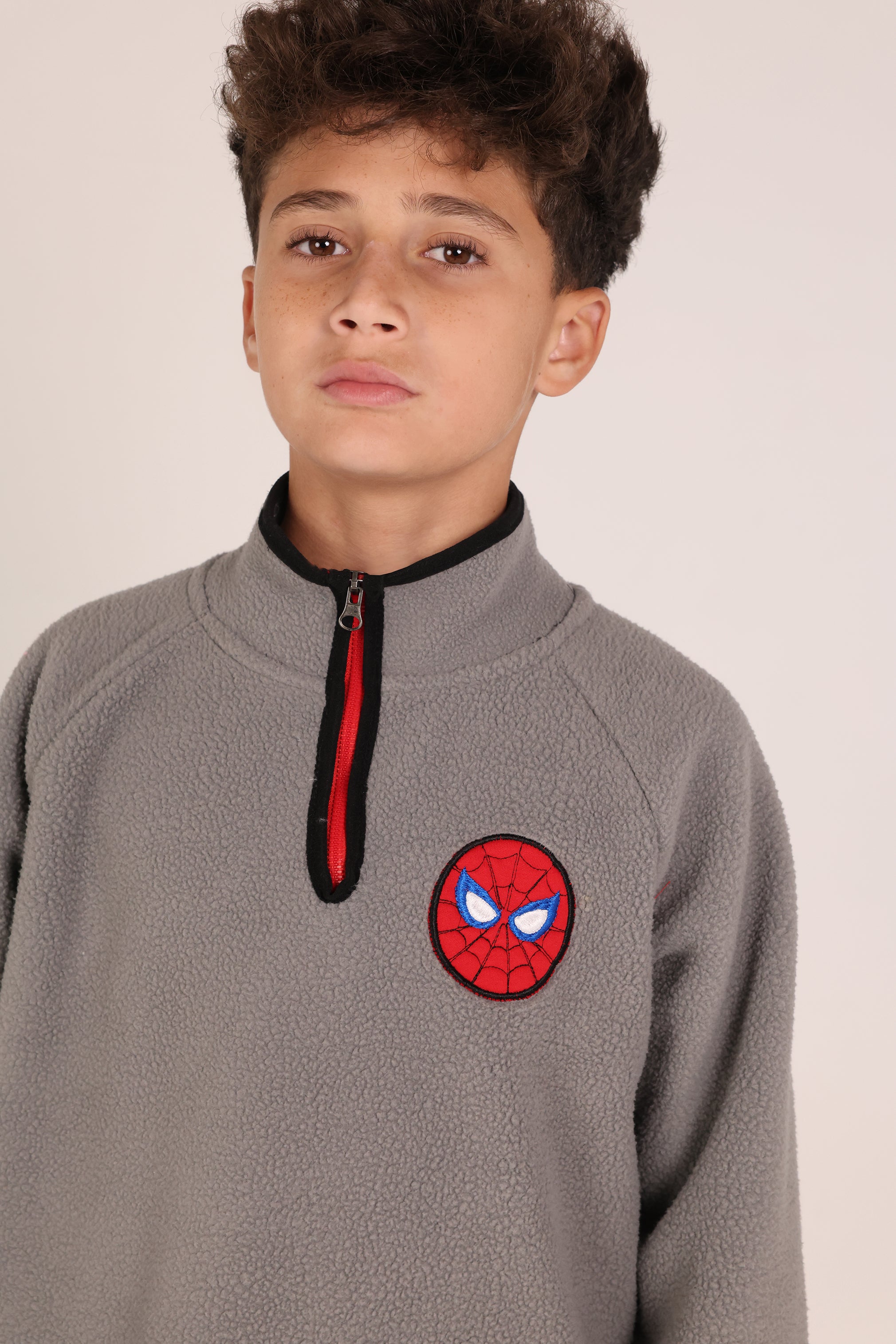 Spider Kids Fleece Sweatshirt – Grey Half Zip Winter Pullover for Boys | Warm Casual Hoodie