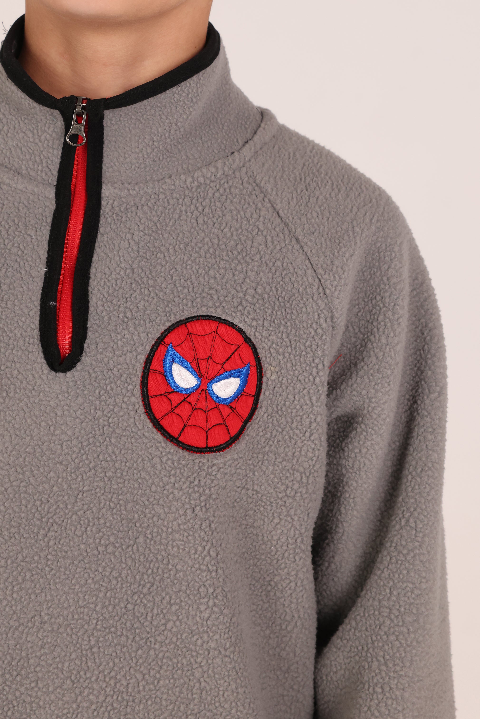 Spider Kids Fleece Sweatshirt – Grey Half Zip Winter Pullover for Boys