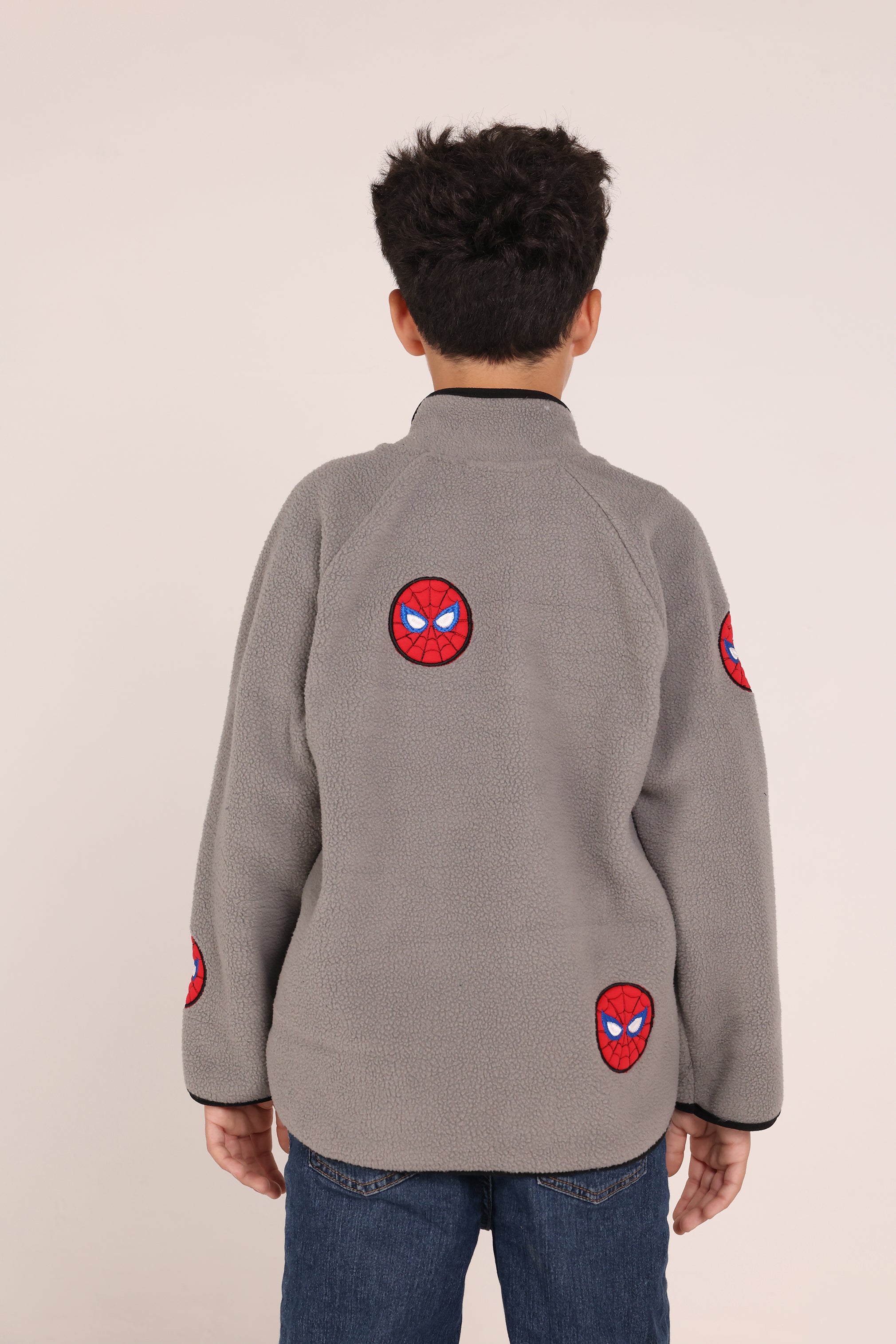 Spider Kids Fleece Sweatshirt – Grey Half Zip Winter Pullover for Boys | Warm Casual Hoodie