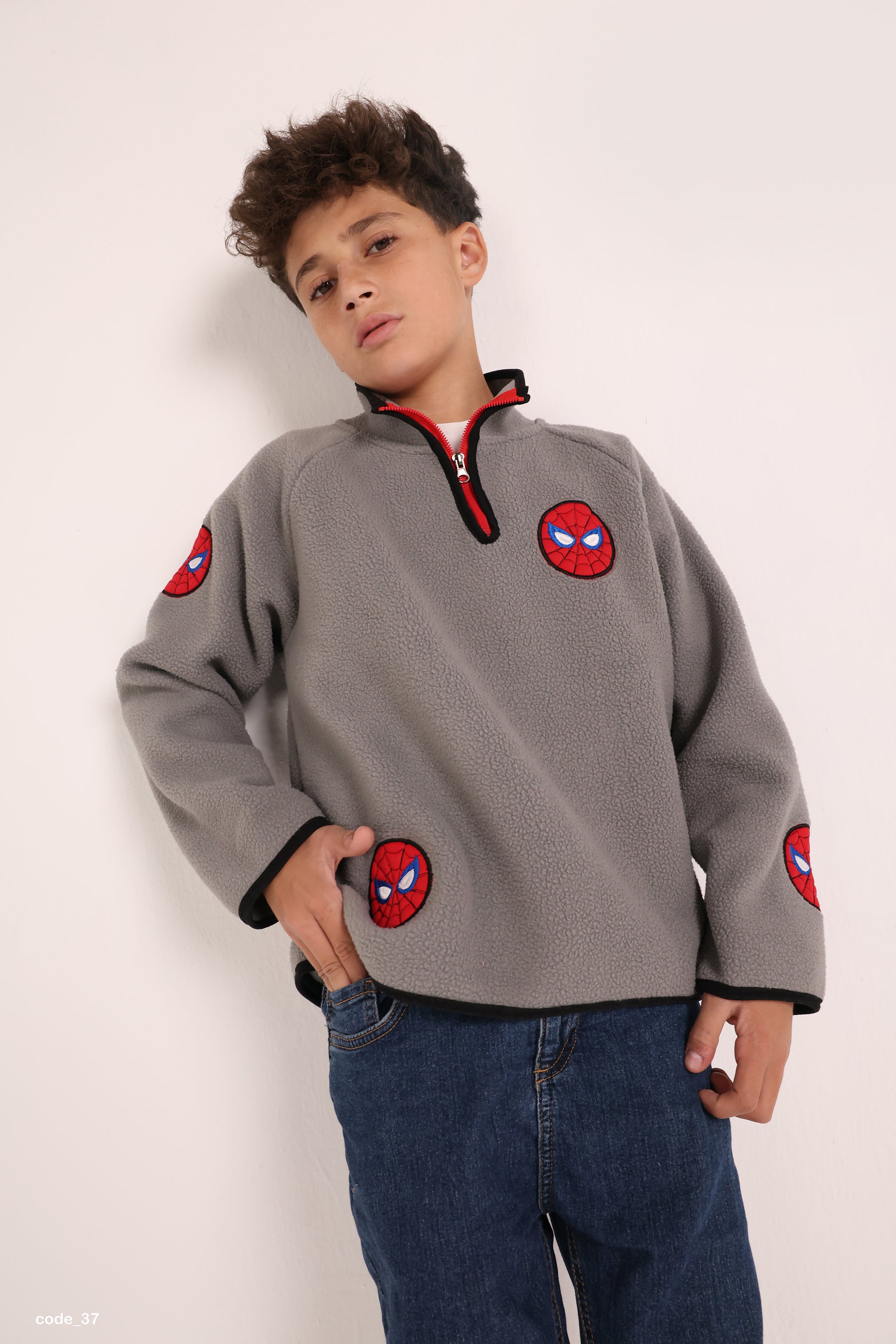 Spider Kids Fleece Sweatshirt – Grey Half Zip Winter Pullover for Boys | Warm Casual Hoodie