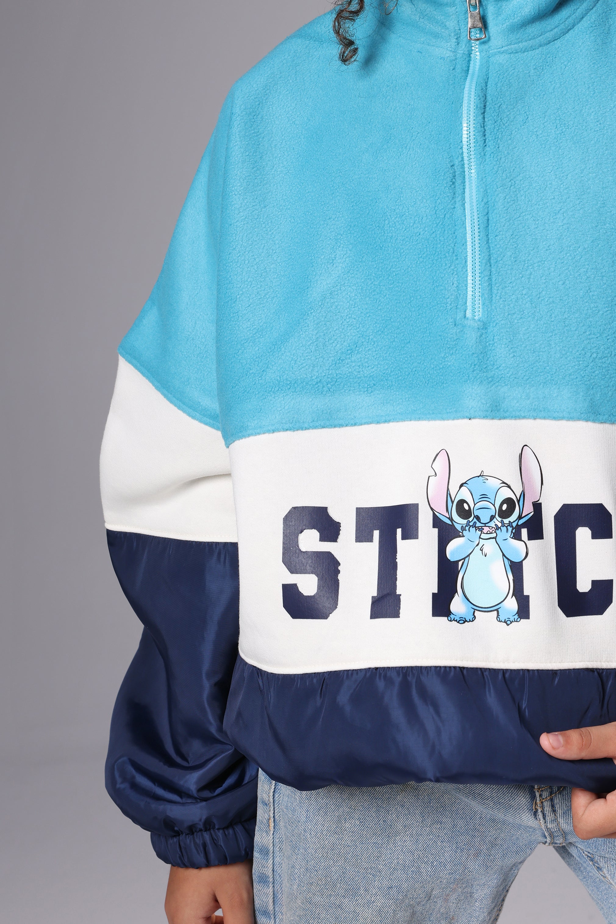 Kids Stitch Color-Block Half Zip Sweatshirt – Soft & Cozy