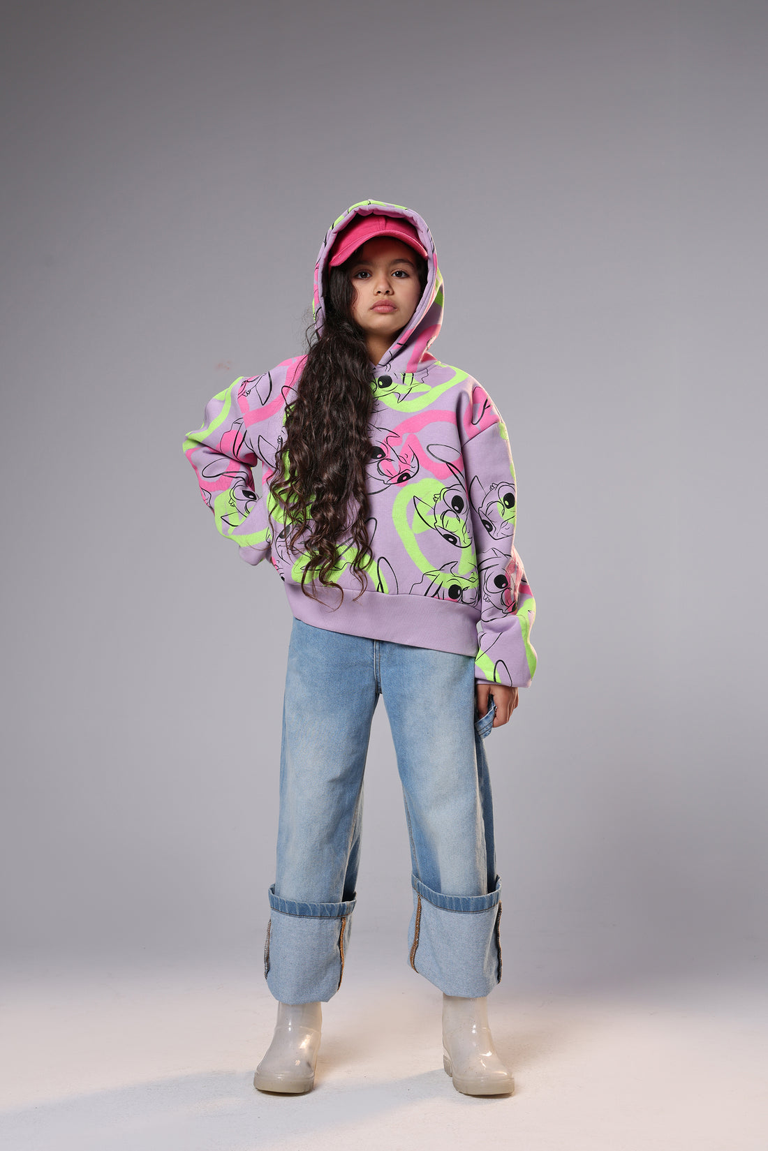 Girls’  Stitch Hoodie – Lilac & Neon