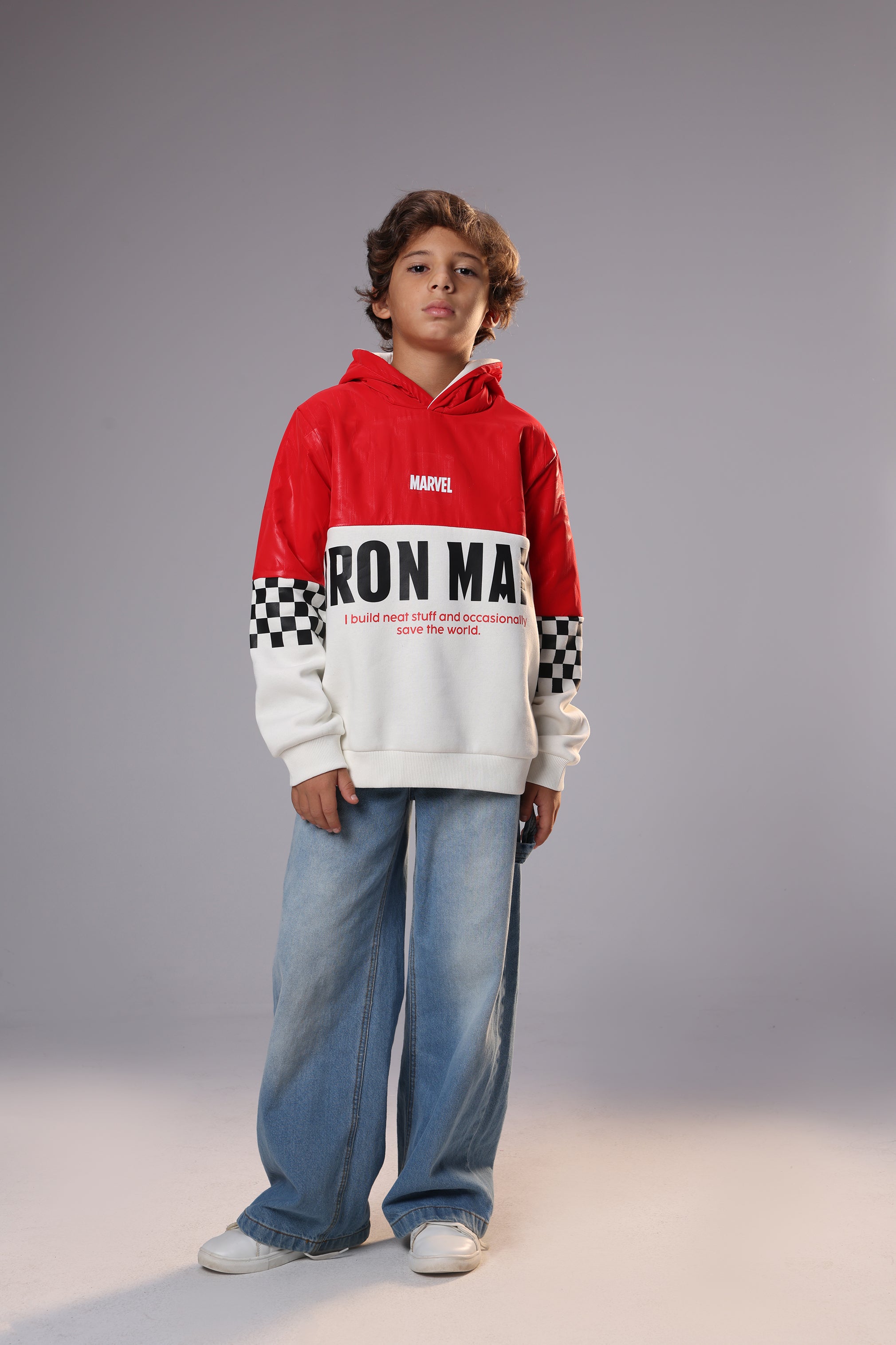 Marvel Iron Man Kids Hoodie – Red & White Waterproof Winter Hoodie for Boys