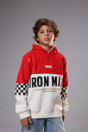 Marvel Iron Man Kids Hoodie – Red & White Waterproof Winter Hoodie for Boys