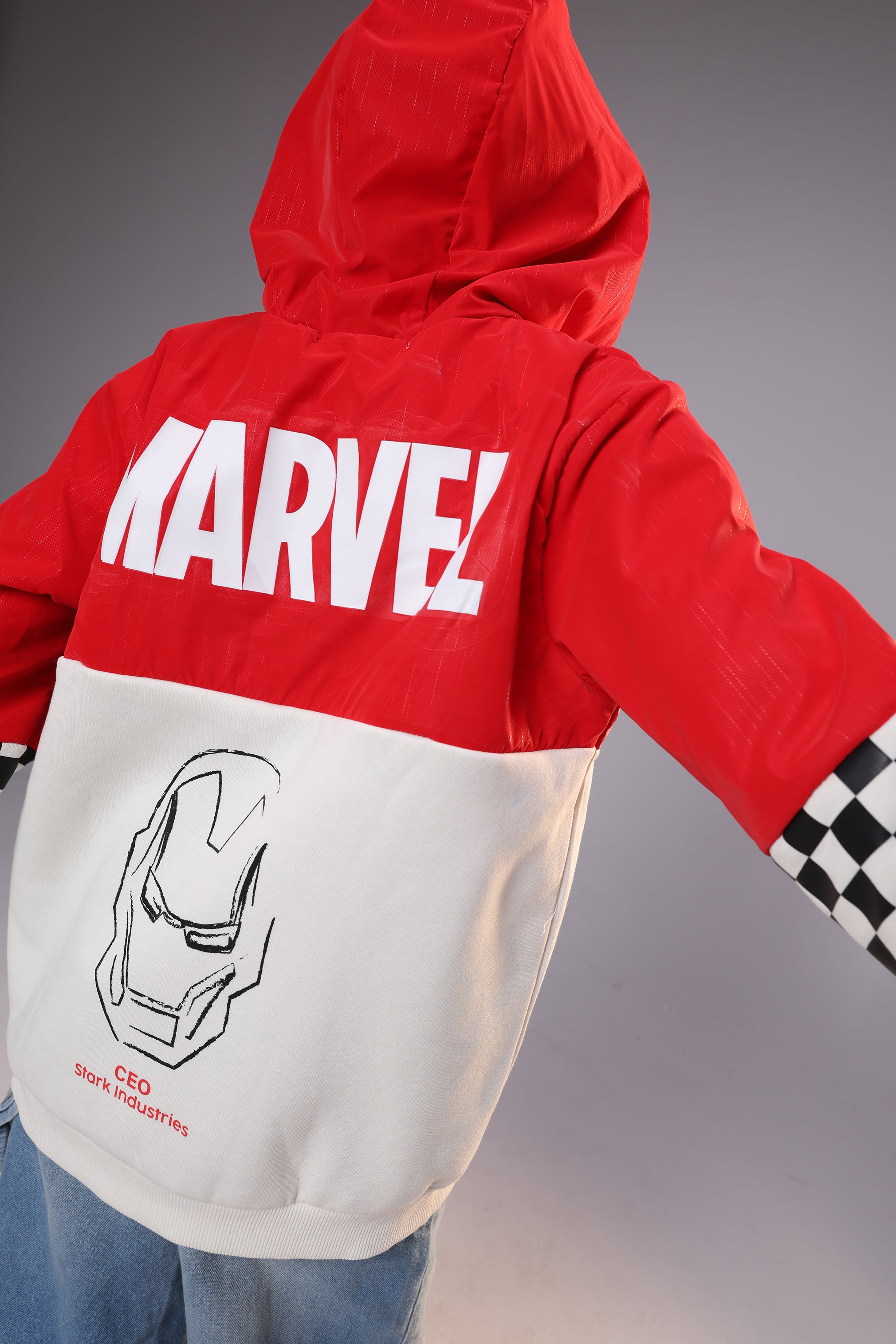 Marvel Iron Man Kids Hoodie – Red & White Waterproof Winter Hoodie for Boys