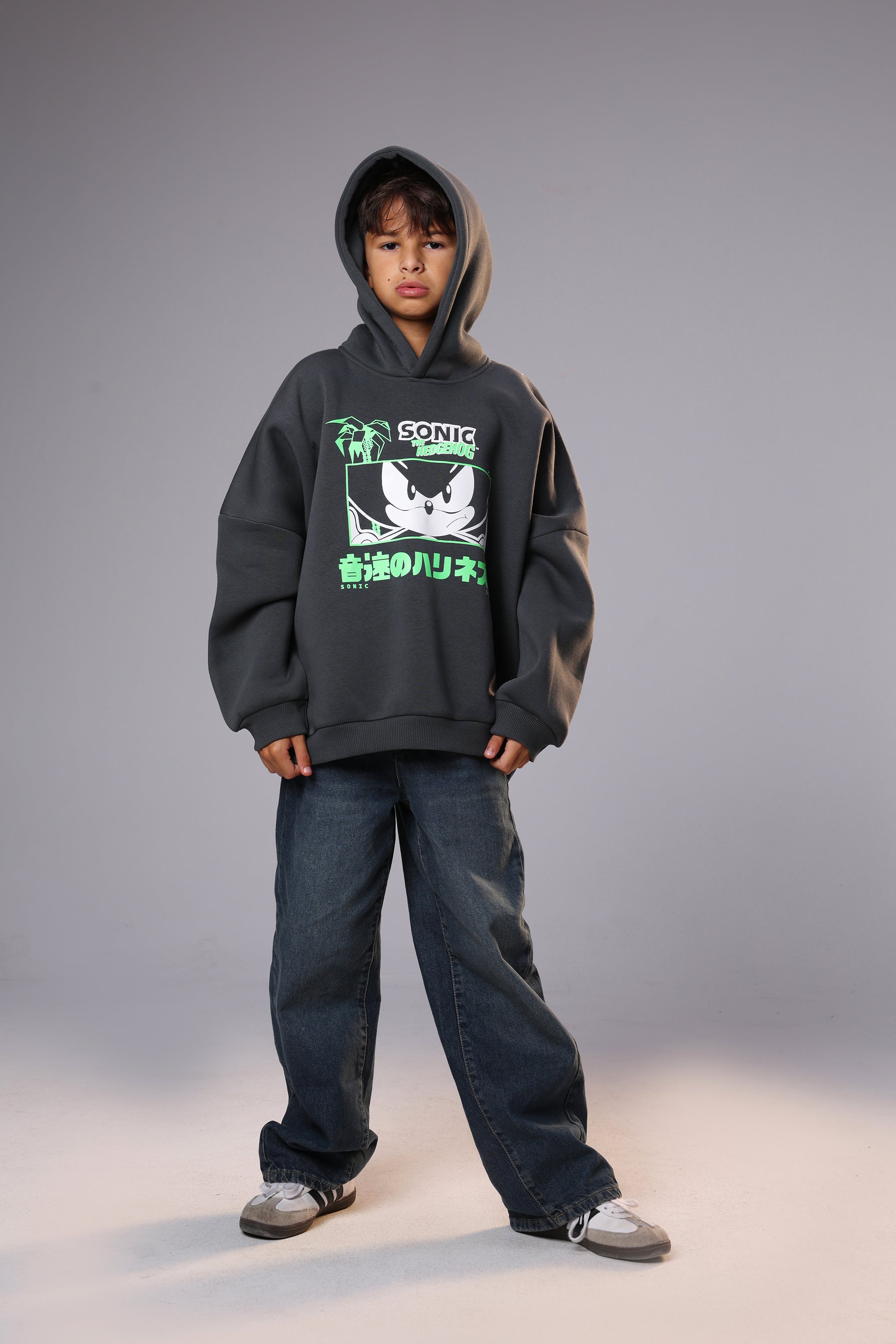 Boys’ Sonic Oversized Hoodie – Charcoal Black