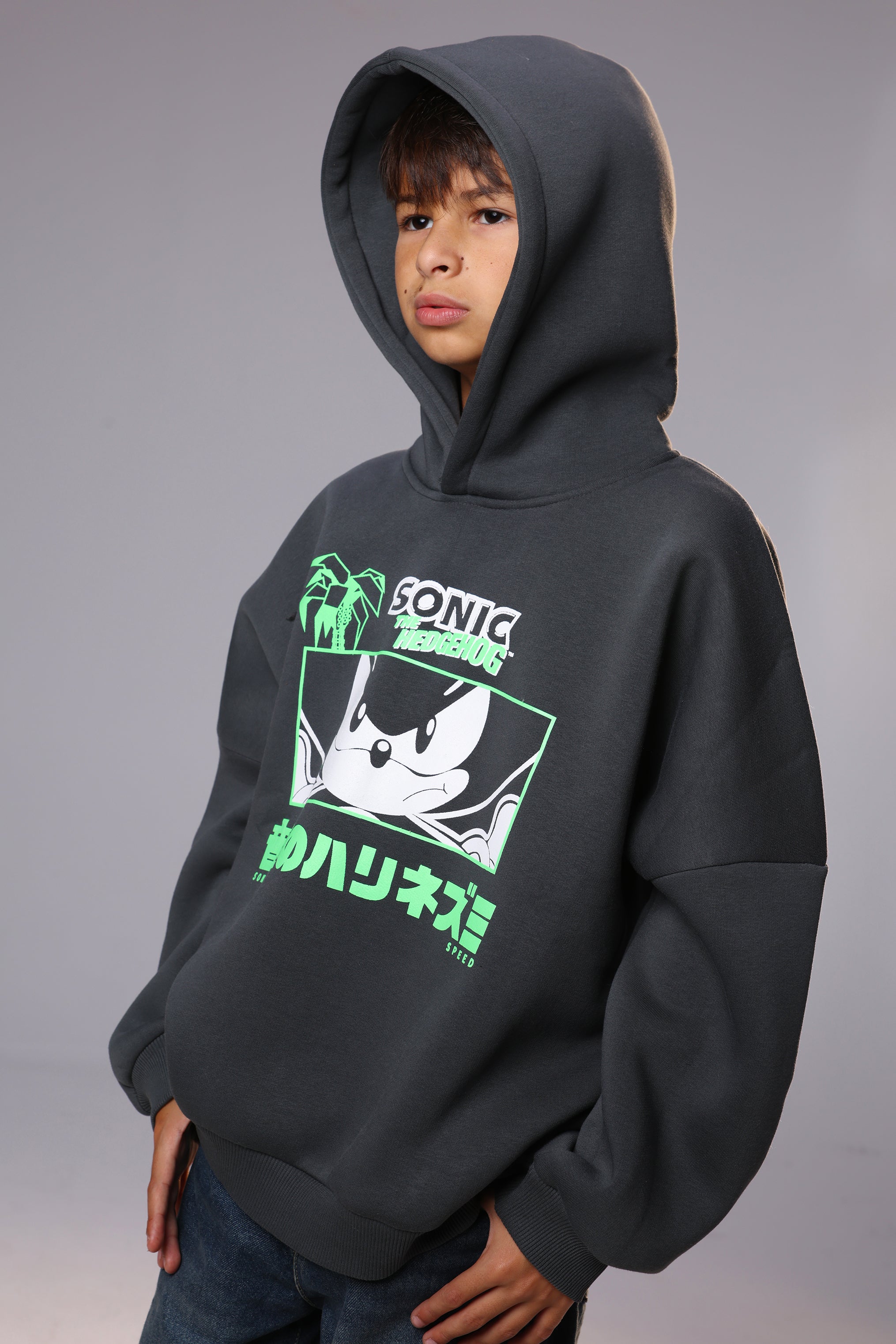Boys’ Sonic Oversized Hoodie – Charcoal Black