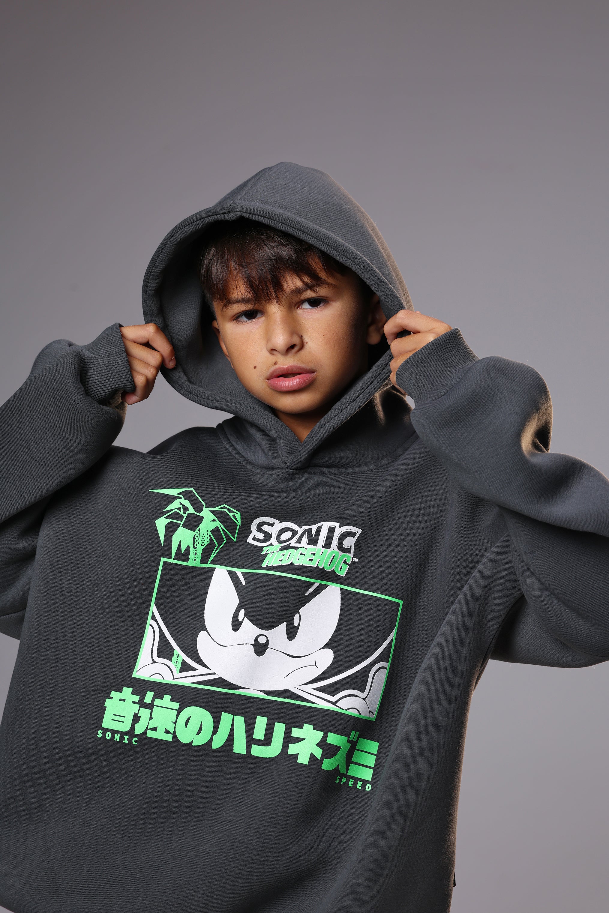 Boys’ Sonic Oversized Hoodie – Charcoal Black