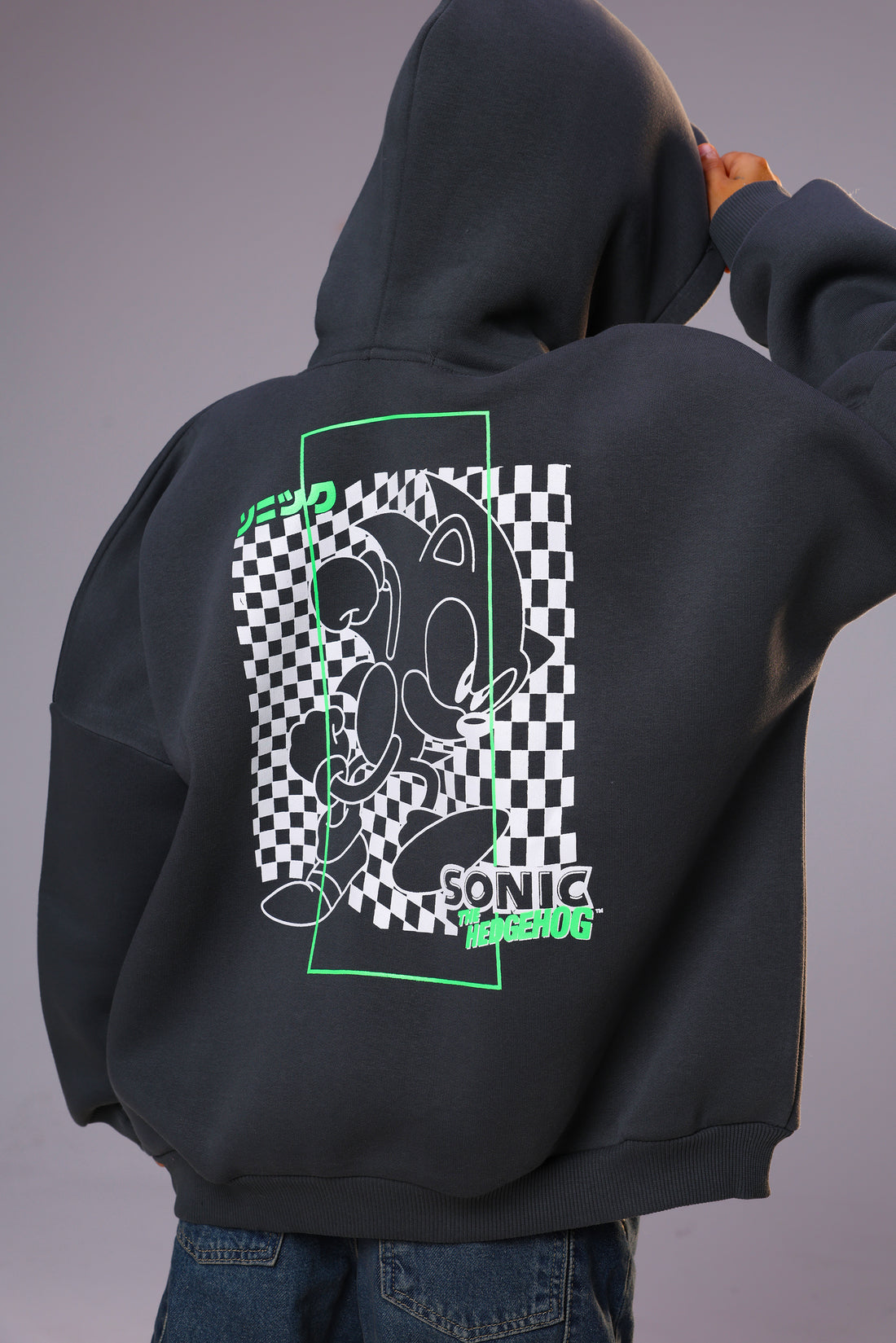 Boys’ Sonic Oversized Hoodie – Charcoal Black